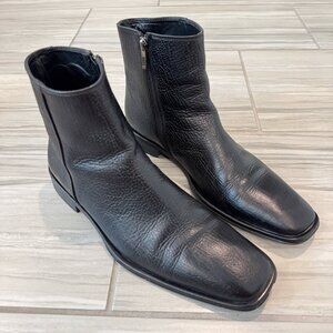 Hugo Boss Leather Pebbled Logo Square Toe Mens Chelsea Ankle Boots Work Black 11